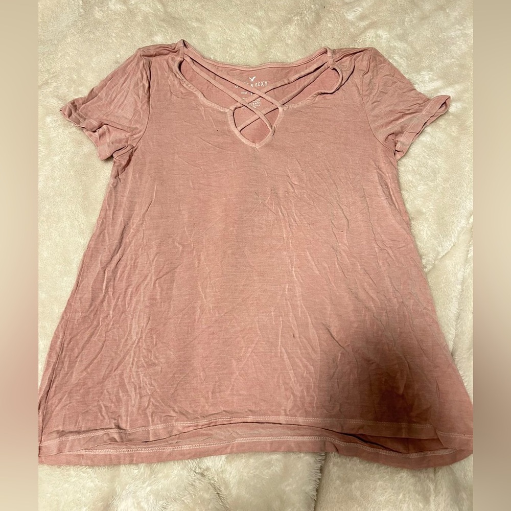 American Eagle Soft & Sexy Tie Neck Tee